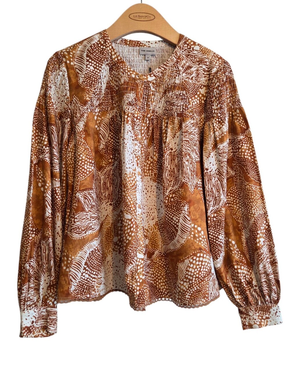The Odells Rust and White Abstract Patterned Button Up Blouse Sz M